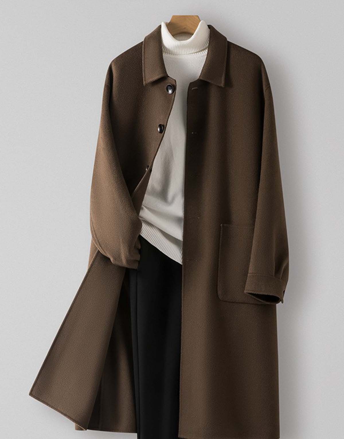 100PCT Wool Double-Faced Turn-Down Collar Wool Coat-w90141